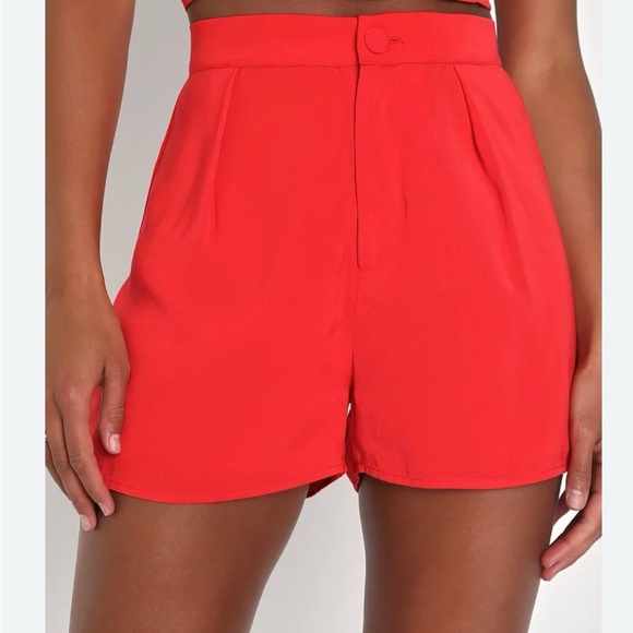 Lulus Pants - Lulu's Red High Waist Shorts Vibrant and Tailored